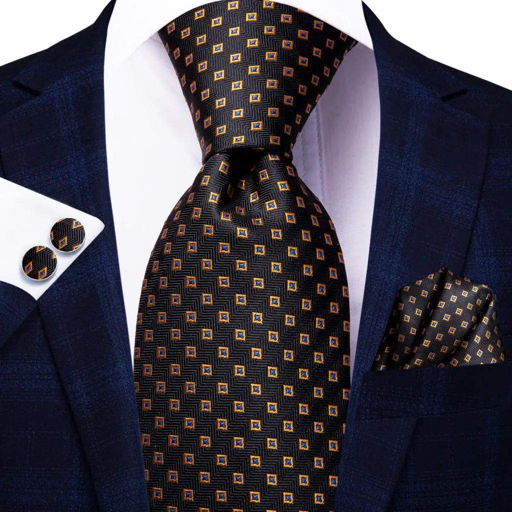 black gold square pattern necktie set