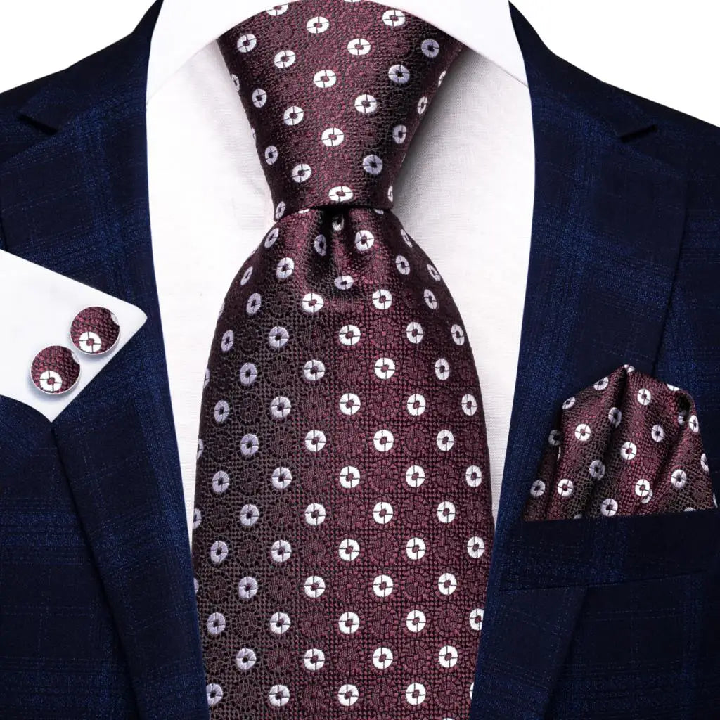 brown white dot pattern necktie set