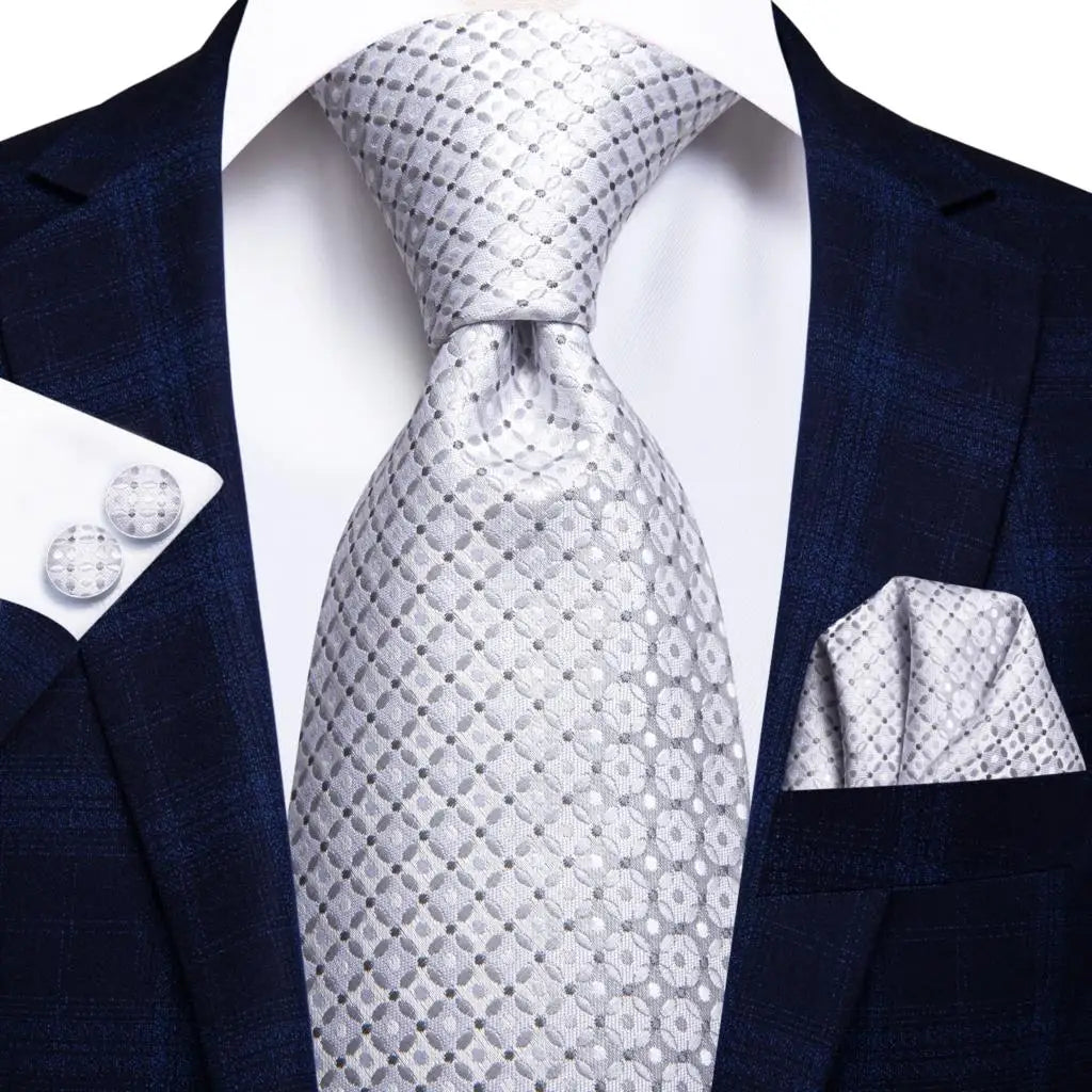white grey circle pattern necktie set