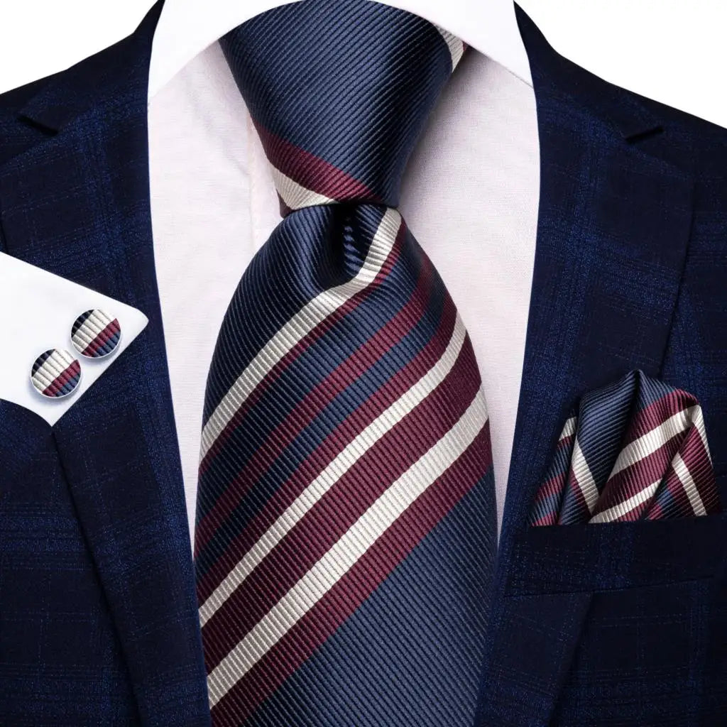 blue white maroon line pattern necktie set