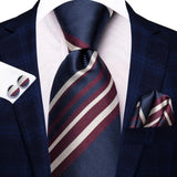 blue white maroon line pattern necktie set