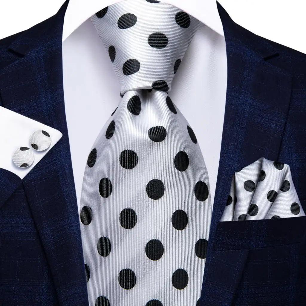 white black dot pattern necktie set
