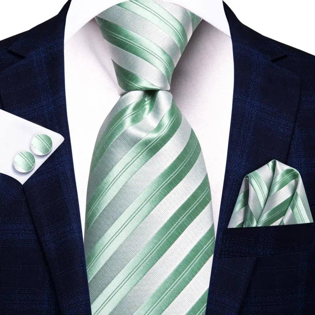 light green line pattern necktie set