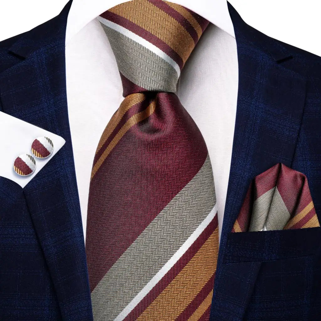 red grey brown line pattern necktie set