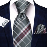 grey white red line pattern necktie set