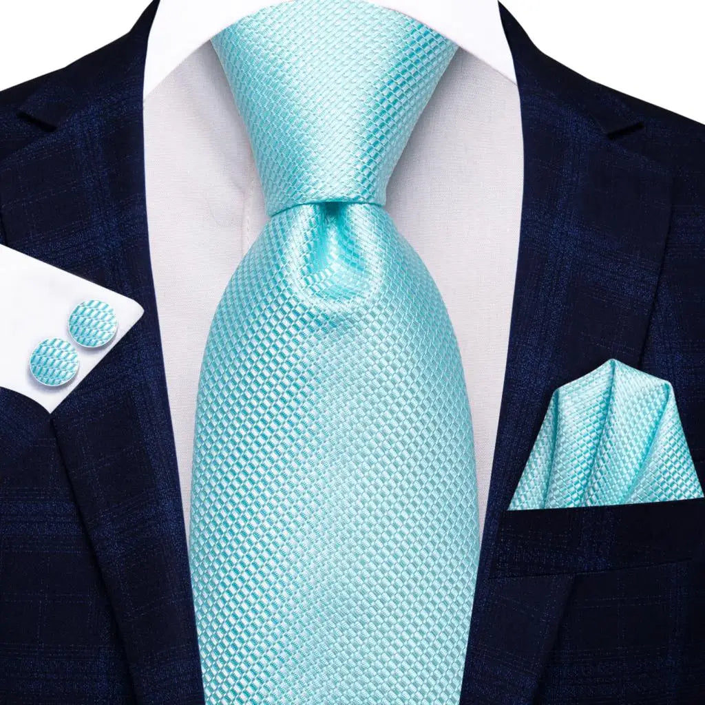light blue diamond pattern necktie set