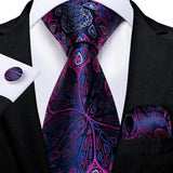 pink blue purple flower pattern necktie set