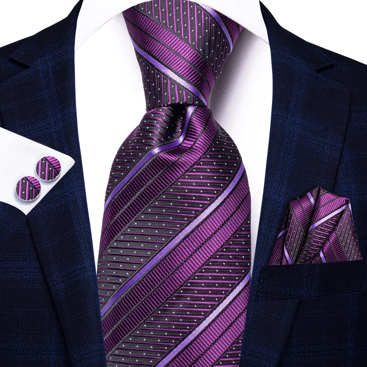 purple white dot pattern necktie set