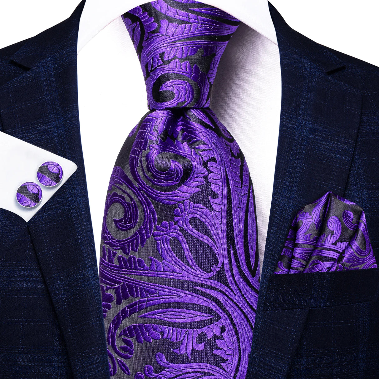 blue black flower pattern necktie set