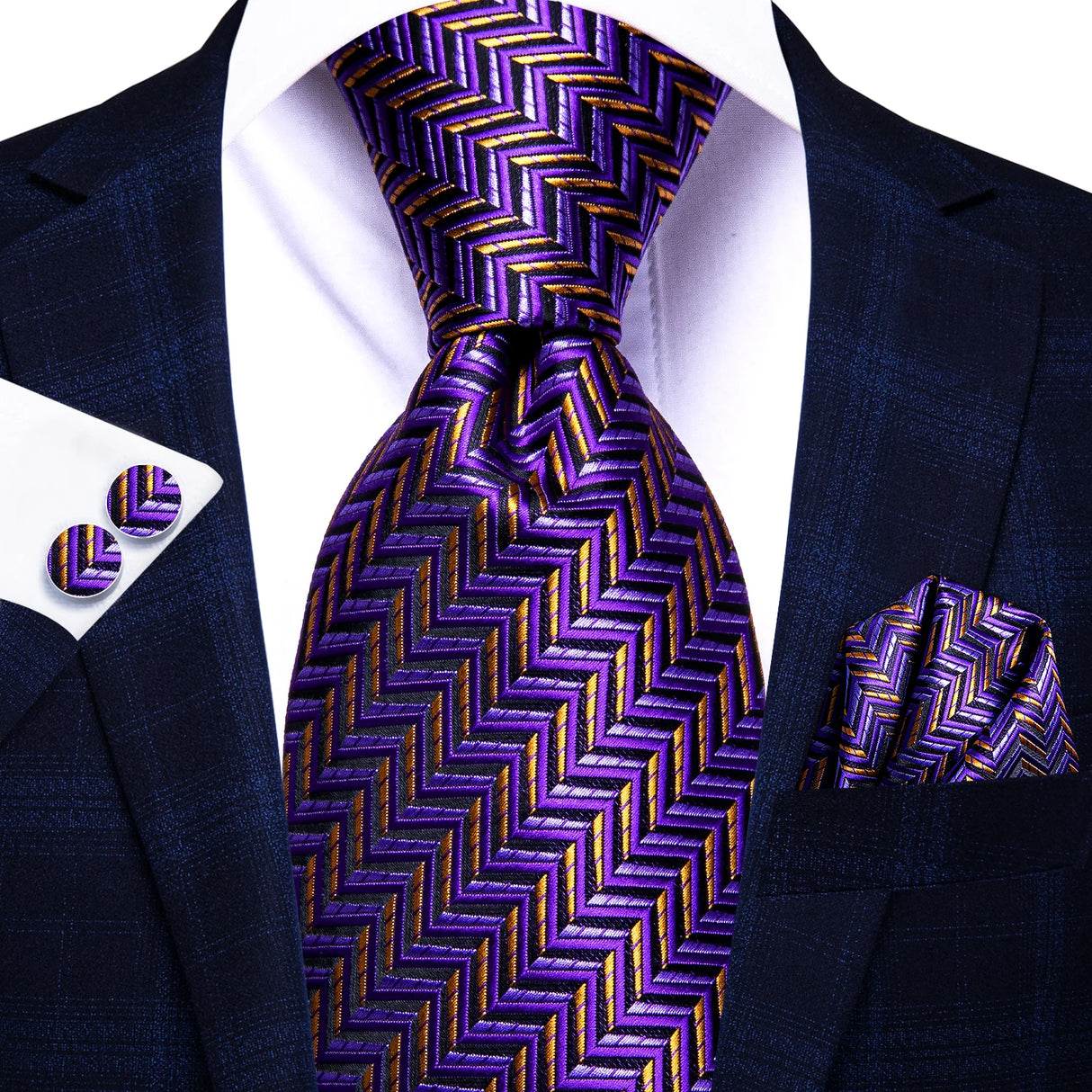 gold purple geometric pattern necktie set