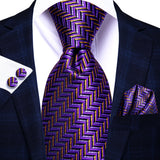 gold purple geometric pattern necktie set