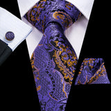 blue gold black flower pattern necktie set