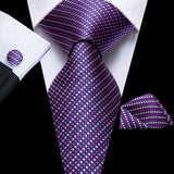 pink purple white black square pattern necktie set