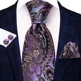 black purple flower pattern necktie set