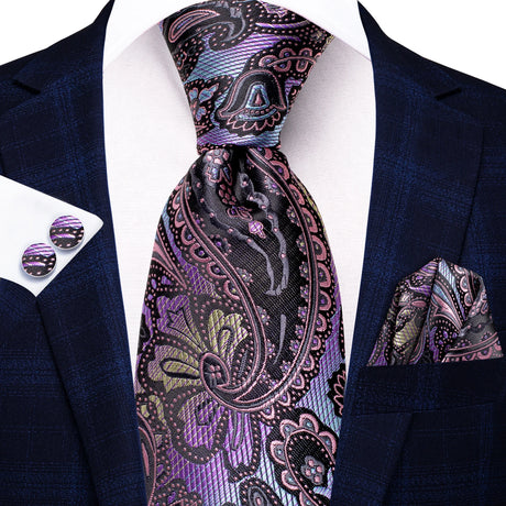 black purple flower pattern necktie set