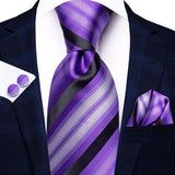 black purple white line pattern necktie set
