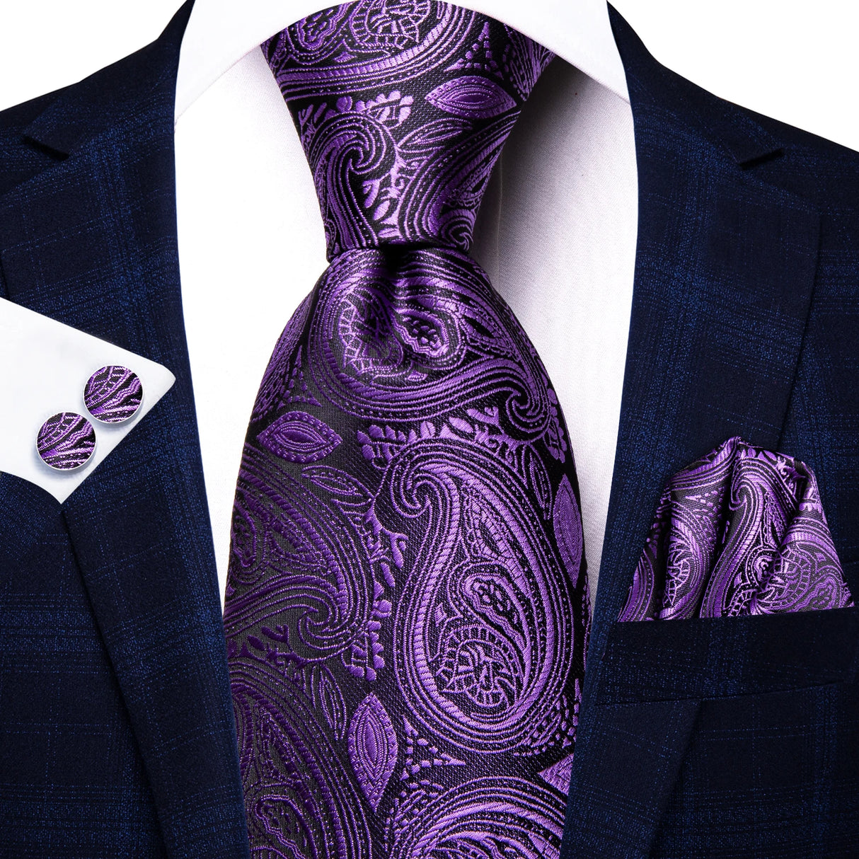 black purple flower pattern necktie set