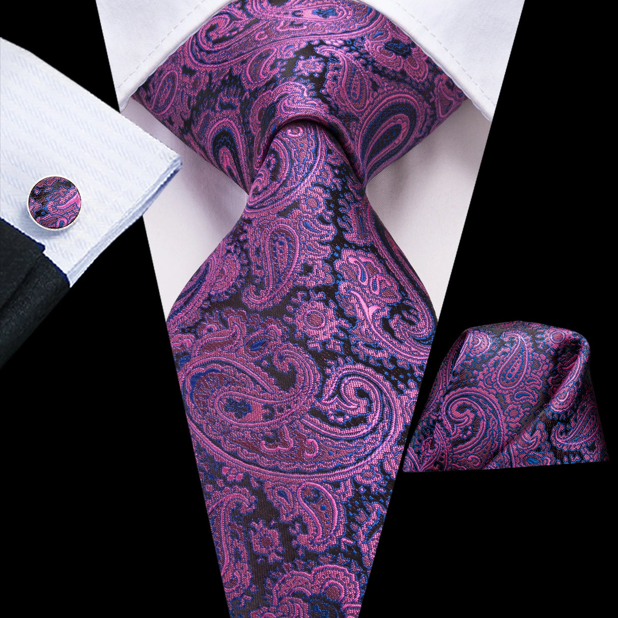 purple black flower pattern necktie set