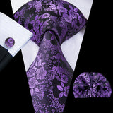black purple flower pattern necktie set