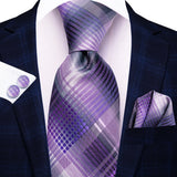 purple blue black stripe pattern necktie set