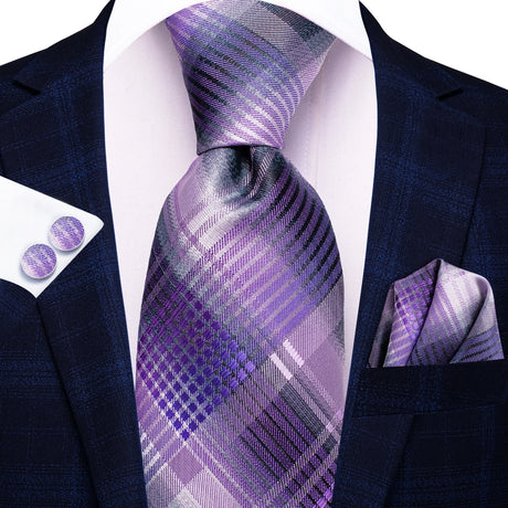 purple blue black stripe pattern necktie set
