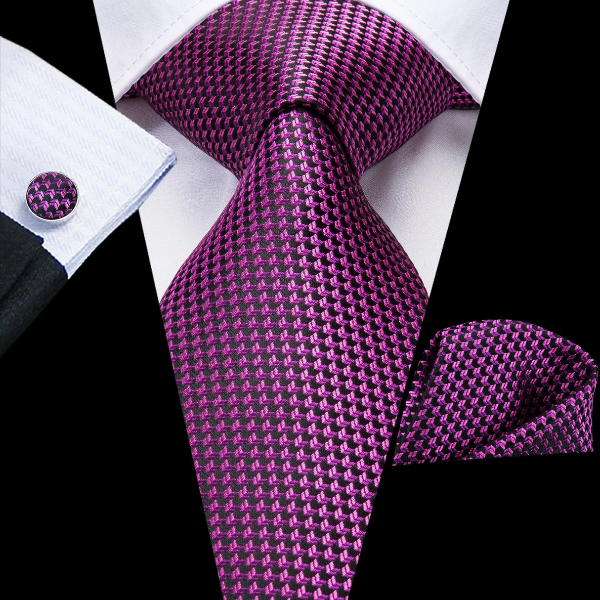 purple black geometric pattern necktie set