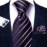 black purple line pattern necktie set