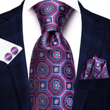 blue pink purple black flower pattern necktie set