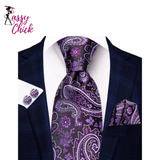 Hanky Cufflink Purple Floral Striped Paisley Silk Wedding Tie Sassy Chick Logo
