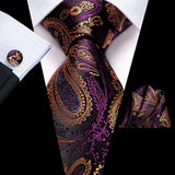 Hanky Cufflink Purple Floral Striped Paisley Silk Wedding Tie