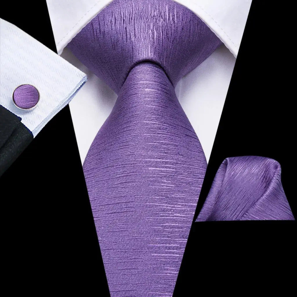 Hanky Cufflink Purple Floral Striped Paisley Silk Wedding Tie