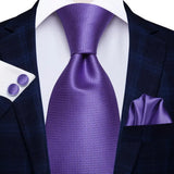 Hanky Cufflink Purple Floral Striped Paisley Silk Wedding Tie