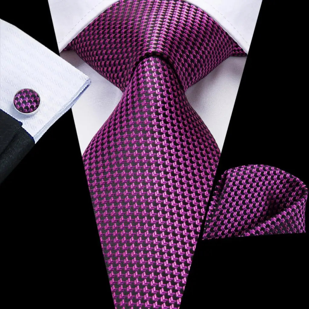 Hanky Cufflink Purple Floral Striped Paisley Silk Wedding Tie