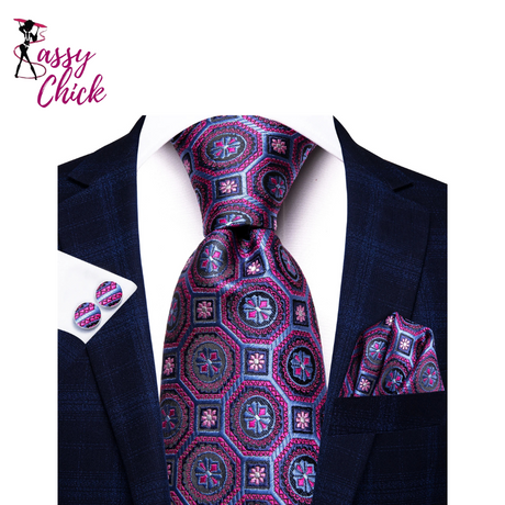 Hanky Cufflinks Purple Silk Men Tie Sassy Chick Logo