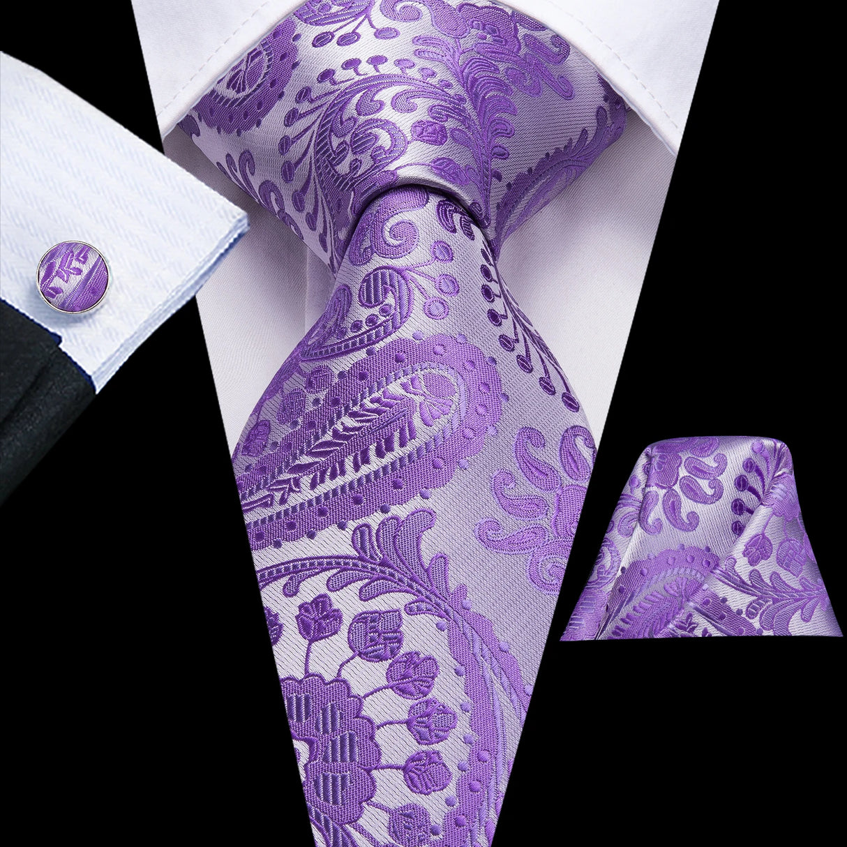 purple flower pattern necktie set