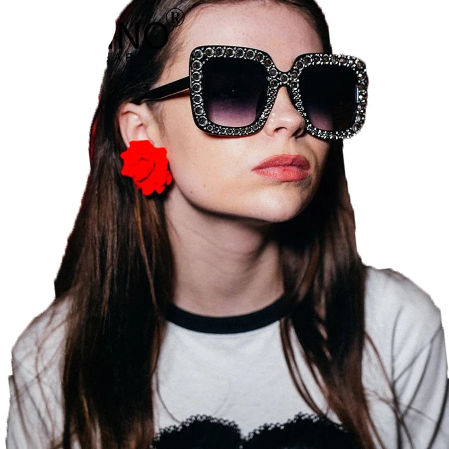 Oversized Rhinestone Square Sunglasses