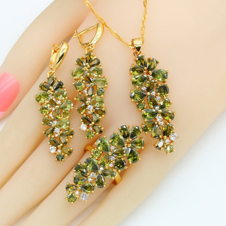 Green Peridot Necklace Set