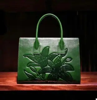Genuine Floral Leather Bag