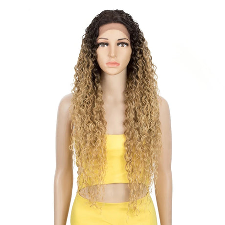 Black Blonde 30 Inch Noble Hair Long Wavy Synthetic Lace Wig