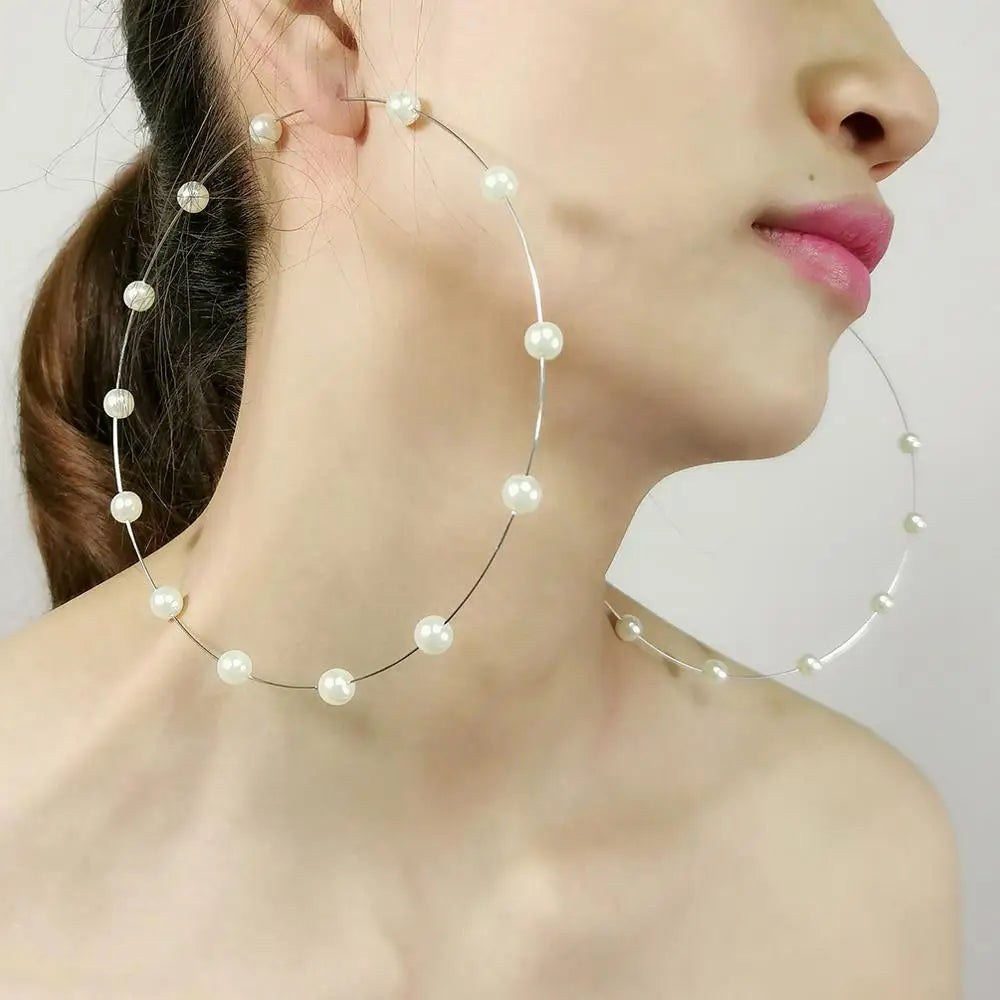 Large Pearl Hoop Earrings