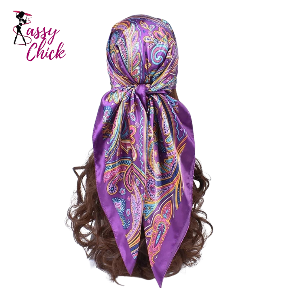 Headband Foulard Satin 90*90cm Silk Shawl Square Scarf Sassy Chick Logo