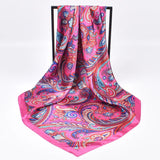Pink Headband Foulard Satin 90*90cm Silk Shawl Square Scarf