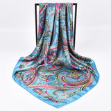 Blue Headband Foulard Satin 90*90cm Silk Shawl Square Scarf