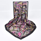 Black Headband Foulard Satin 90*90cm Silk Shawl Square Scarf