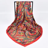 Red Headband Foulard Satin 90*90cm Silk Shawl Square Scarf