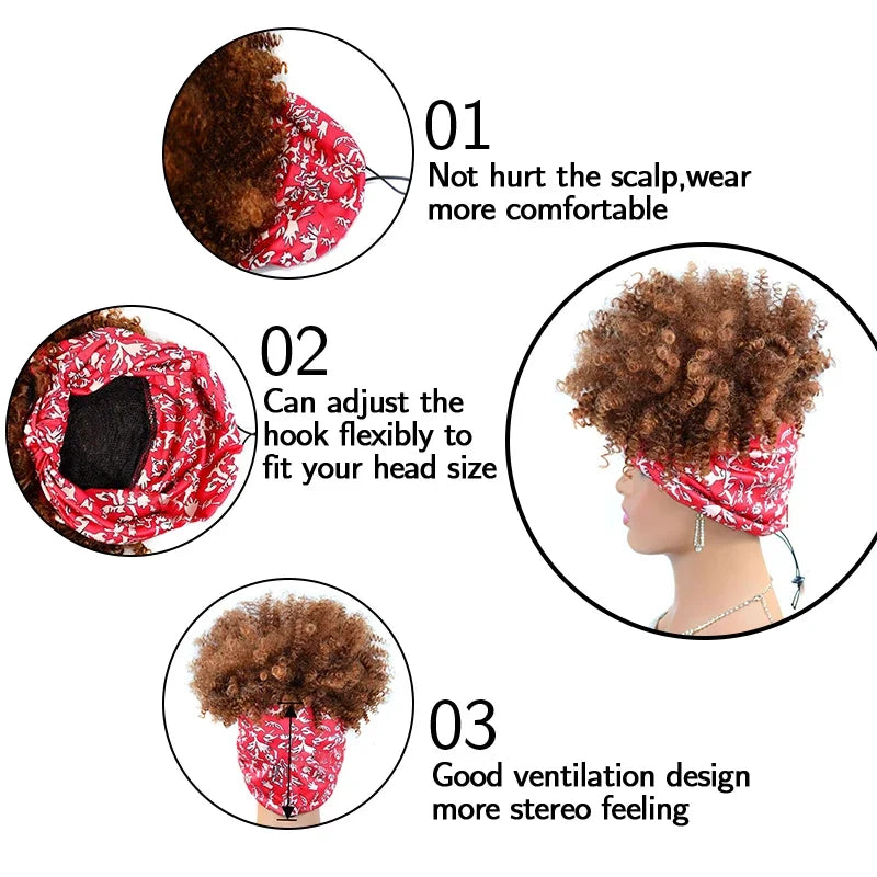 Headband Wigs Short Afro Kinky Curly cap