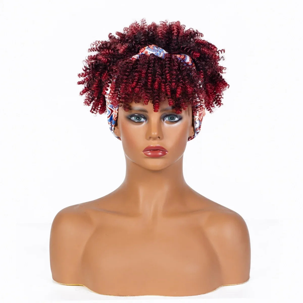 Headband Wigs Short Afro Kinky Curly red