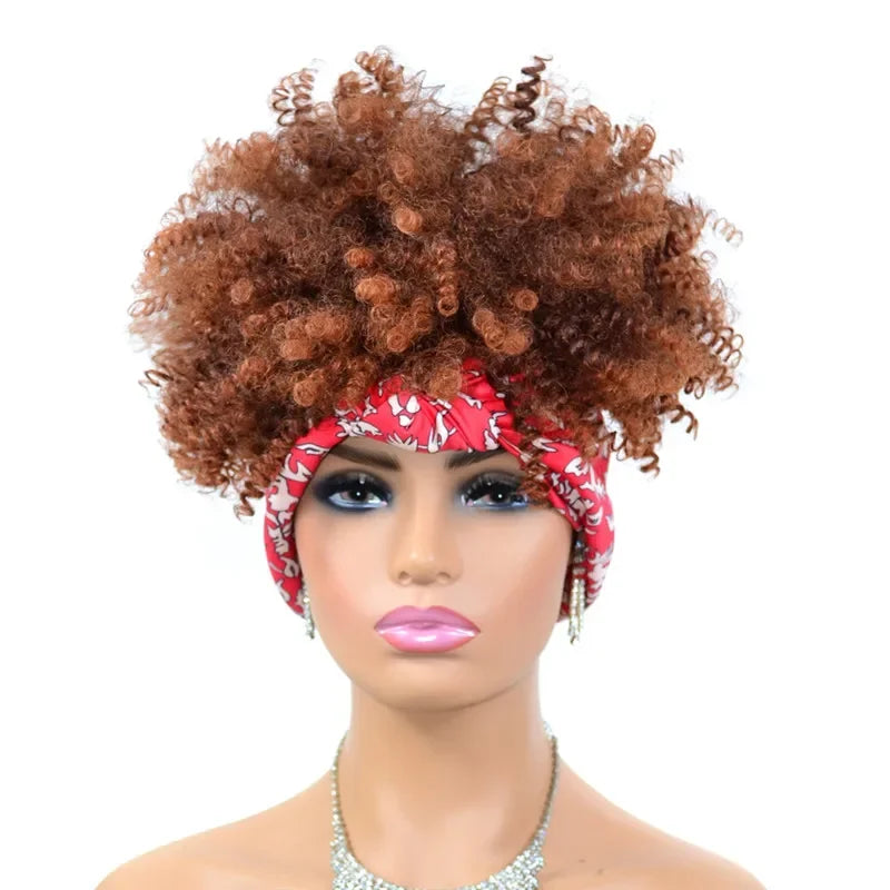 Headband Wigs Short Afro Kinky Curly brown