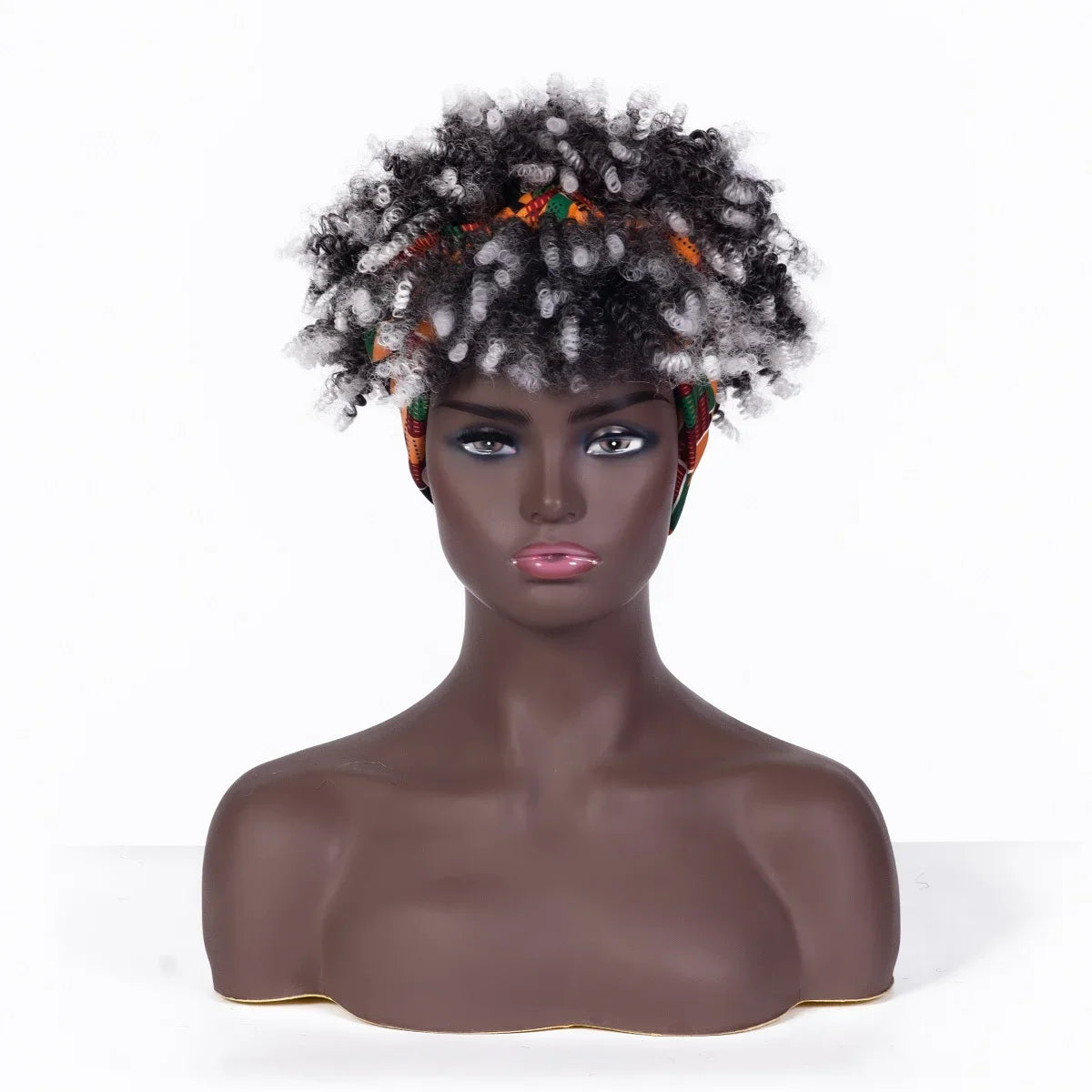 Headband Wigs Short Afro Kinky Curly black/ white
