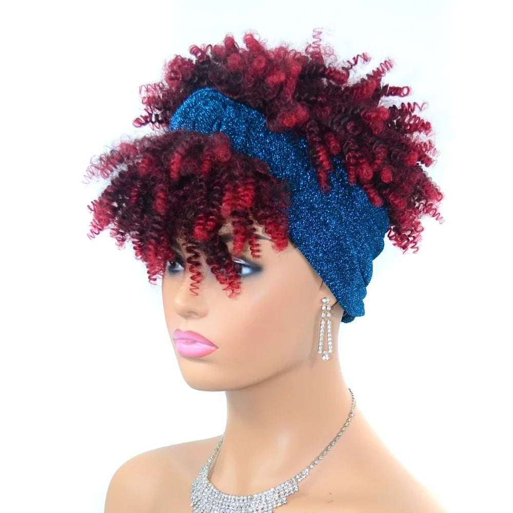 Headband Wigs Short Afro Kinky Curly red